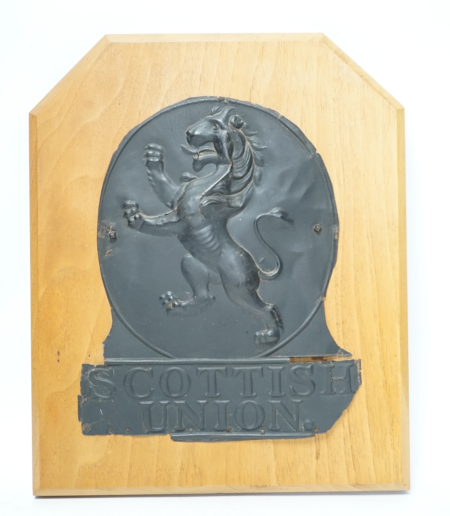 A mounted Scottish Union insurance company copper fire mark, (1824-1878), overall 28 x 23cm. Condition - poor to fair